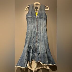 Denim Strapless Dress with Flared Hem